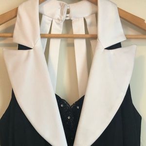 Black and white halter cocktail jumpsuit